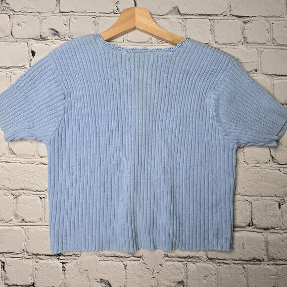 Vintage RK Originals Ramie Cotton Blue Short Sleeve Small Button Cardigan Size 6 - Picture 8 of 10